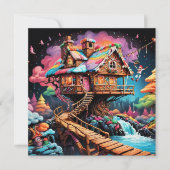 psychedelische kerstboomhuis gemberkoek  feestdagenkaart (Voorkant)