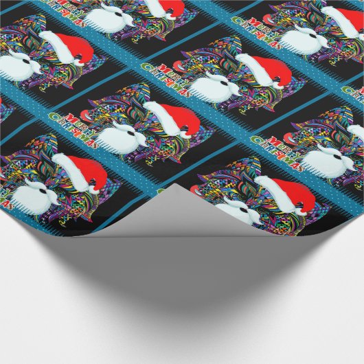 Psychedelische kerstkat cadeaupapier (Hoek)