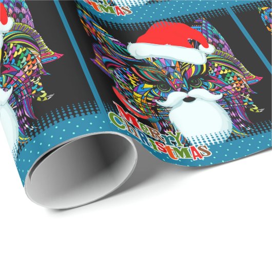 Psychedelische kerstkat cadeaupapier (Rol Hoek)