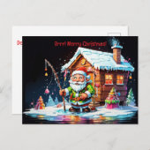 psychedelische Kerstman met hengel kerst  Feestdagenkaart (Voorkant / Achterkant)