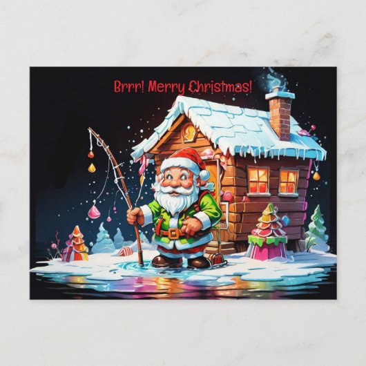 psychedelische Kerstman met hengel kerst  Feestdagenkaart (Voorkant)