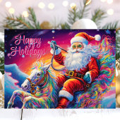 Psychedelische Kerstman op Rainbow Horse Feestdagen Kaart