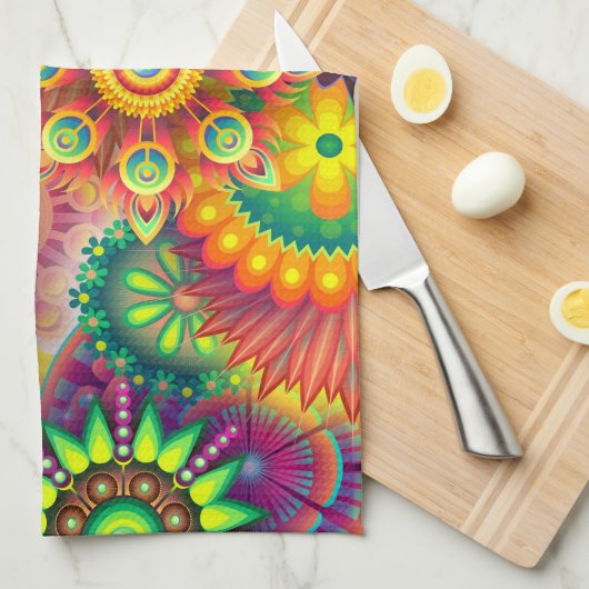 psychedelische keukenhanddoek voor bloemen (Quarter Fold)
