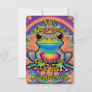 Psychedelische kikker vibes voor zelfvertrouwen RSVP kaartje