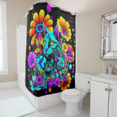 Psychedelische Kitty Kat Douchegordijn (In situ)