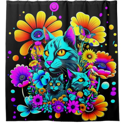 Psychedelische Kitty Kat Douchegordijn (Voorkant)