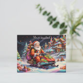 Psychedelische kleuren Santa Riding Snowmobile Par Kaart (Staand voorkant)