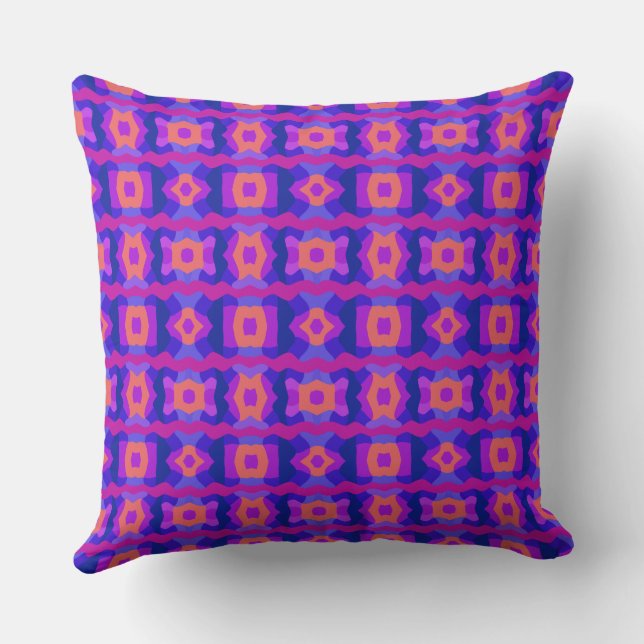 Psychedelische Kleurenblok Patchwork Blauw Mauve K Kussen (Achterkant)