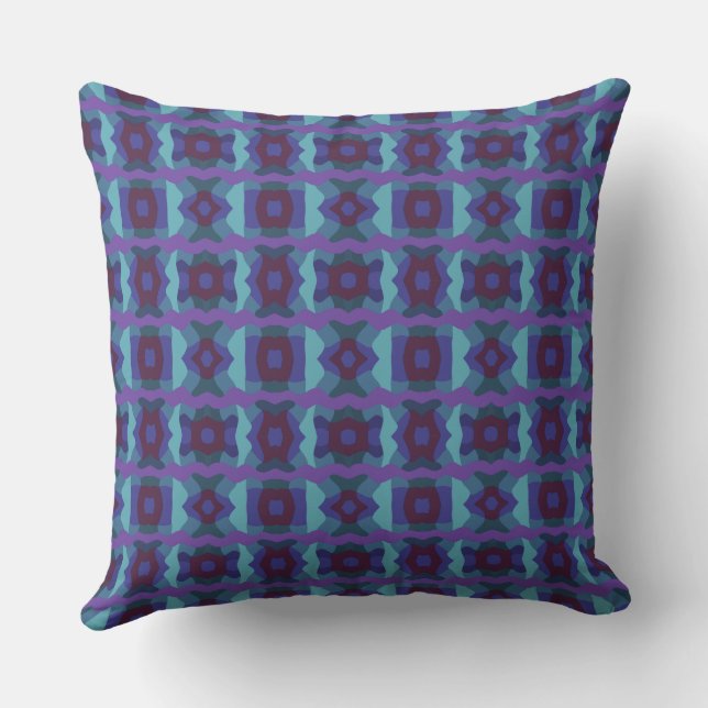 Psychedelische Kleurenblok Patchwork Paarse Blauwg Kussen (Achterkant)