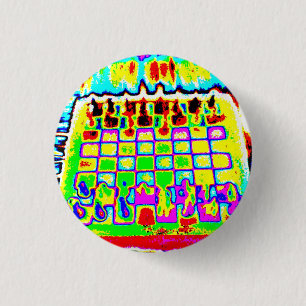 psychedelische kleurenschaakbordspeld ronde button 3,2 cm