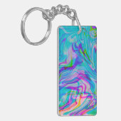 Psychedelische Kleurrijke Abstracte Patroon Blauw Sleutelhanger (Voorkant Links)