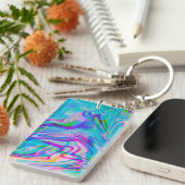 Psychedelische Kleurrijke Abstracte Patroon Blauw Sleutelhanger (Voorkant Rechts)