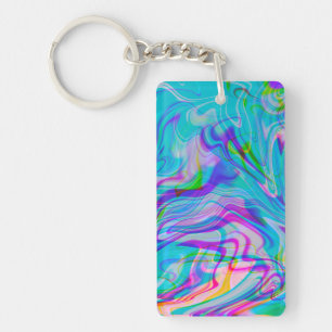 Psychedelische Kleurrijke Abstracte Patroon Blauw Sleutelhanger