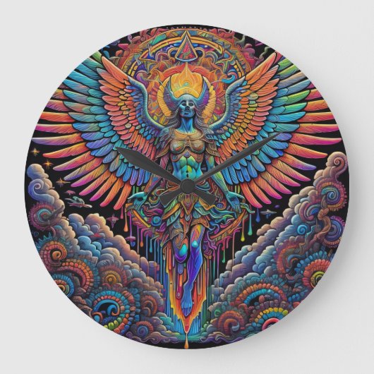 Psychedelische Kleurrijke Angel Art Grote Klok (Voorkant)