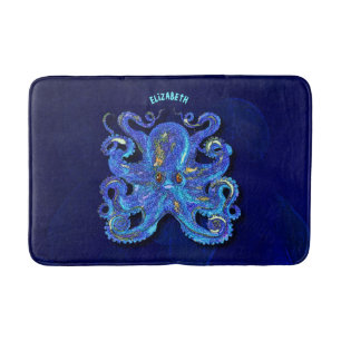Psychedelische kleurrijke blauwe octopus met bruin badmat
