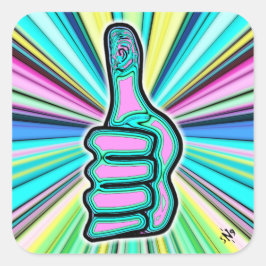 Psychedelische kleurrijke duim omhoog v1.1 vierkan vierkante sticker