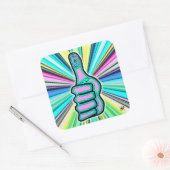 Psychedelische kleurrijke duim omhoog v1.1 vierkan vierkante sticker (Envelop)