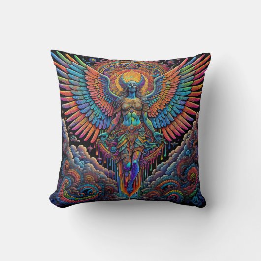 Psychedelische Kleurrijke Engel Kunst Kussen (Voorkant)