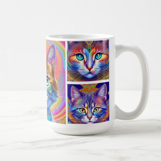 Psychedelische kleurrijke koninklijke katten koffiemok (Rechts)