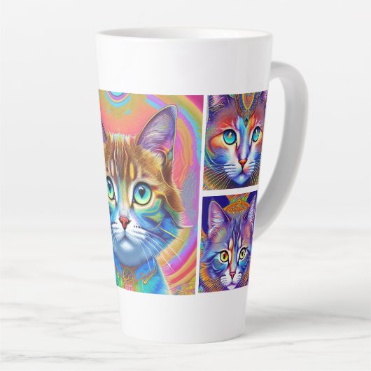 Psychedelische kleurrijke koninklijke katten latte mok (Rechterhoek)
