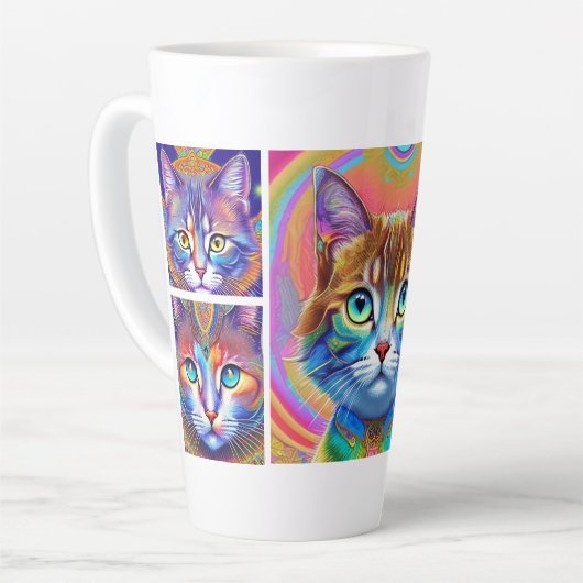 Psychedelische kleurrijke koninklijke katten latte mok (Linkerhoek)