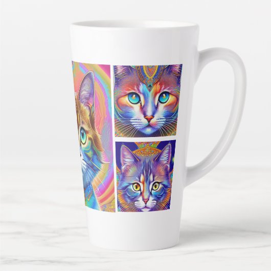 Psychedelische kleurrijke koninklijke katten latte mok (Rechts)
