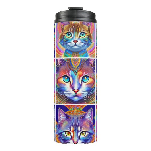 Psychedelische kleurrijke koninklijke katten thermosbeker (Voorkant)