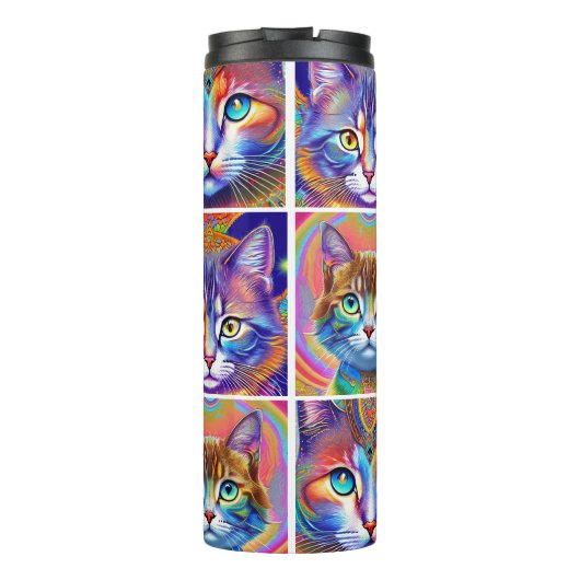 Psychedelische kleurrijke koninklijke katten thermosbeker (Achterkant)
