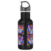 Psychedelische kleurrijke koninklijke katten waterfles  (Achterkant)