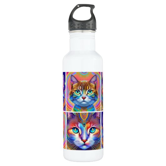 Psychedelische kleurrijke koninklijke katten waterfles  (Voorkant)