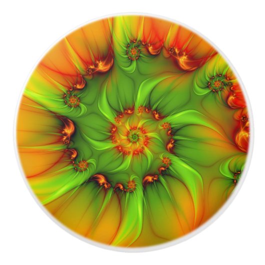Psychedelische Kleurrijke Moderne Abstracte Fracta Keramische Knop (Voorkant)
