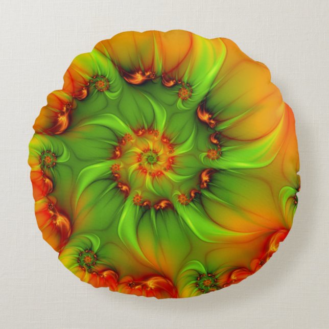 Psychedelische Kleurrijke Moderne Abstracte Fracta Rond Kussen (Voorkant)
