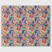 Psychedelische kleurrijke monsters cadeaupapier (Vlak)