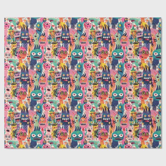 Psychedelische kleurrijke monsters cadeaupapier (Vlak)