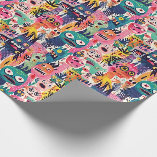 Psychedelische kleurrijke monsters cadeaupapier (Hoek)