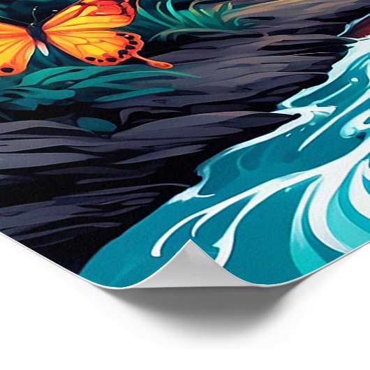 Psychedelische Kleurrijke Olifant en Vlinders Poster (Hoek)