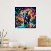 Psychedelische Kleurrijke Olifant en Vlinders Poster (Keuken)