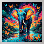 Psychedelische Kleurrijke Olifant en Vlinders Poster (Voorkant)