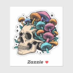 Psychedelische Kleurrijke Paddestoel Skull Cottage Sticker