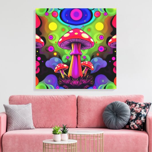 Psychedelische Kleurrijke Retro Paddenstoelen Canvas Afdruk (Insitu (Woonkamer))