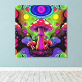 Psychedelische Kleurrijke Retro Paddenstoelen Canvas Afdruk (Insitu (Houten vloer))