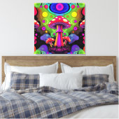 Psychedelische Kleurrijke Retro Paddenstoelen Canvas Afdruk (Insitu (Slaapkamer))