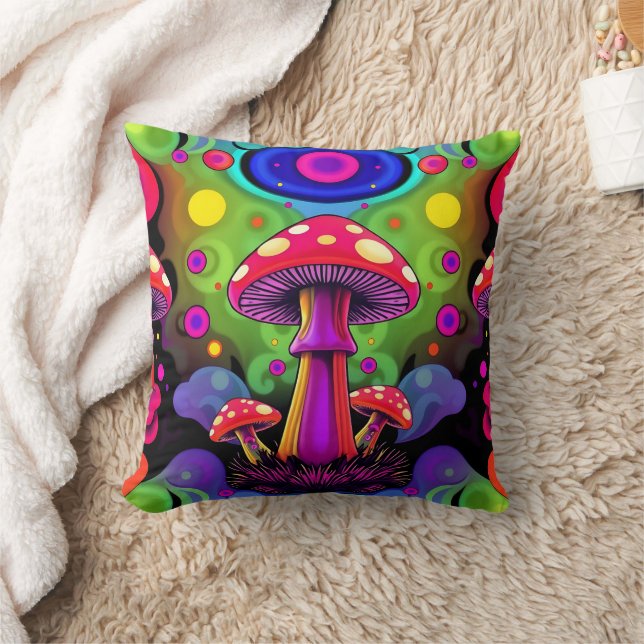 Psychedelische Kleurrijke Retro Paddenstoelen Kussen (Deken)