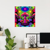 Psychedelische Kleurrijke Retro Paddenstoelen Poster (Thuiskantoor)