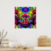 Psychedelische Kleurrijke Retro Paddenstoelen Poster (Keuken)
