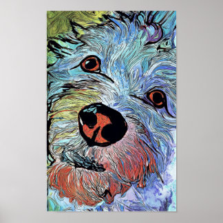 Psychedelische Kleurrijke Westie Hond Kunst Portre Poster