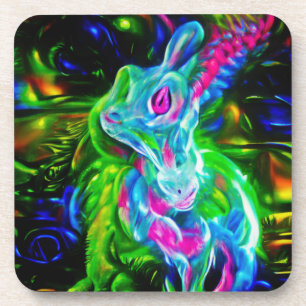 Psychedelische Konijnendraak in Neon Fantasy Bier Onderzetter