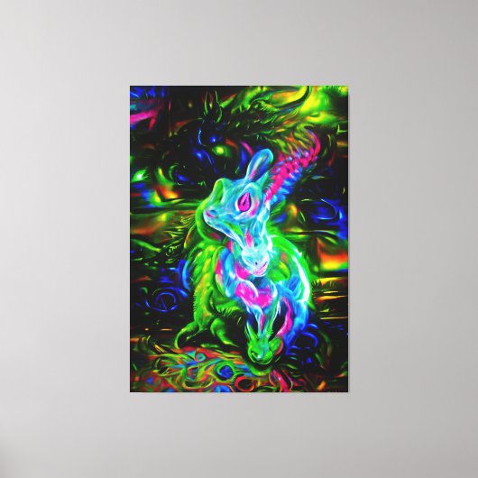 Psychedelische Konijnendraak in Neon Fantasy Canvas Afdruk (Voorkant)