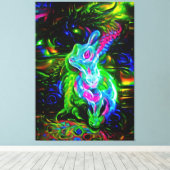 Psychedelische Konijnendraak in Neon Fantasy Canvas Afdruk (Insitu (Houten vloer))