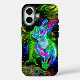 Psychedelische Konijnendraak in Neon Fantasy iPhone 16 Hoesje